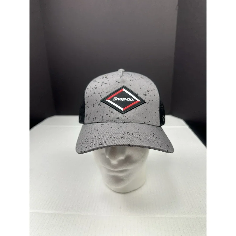 Snap-On Tool Paint Splatter Mesh Snapback Hat Gray Black Patch Logo